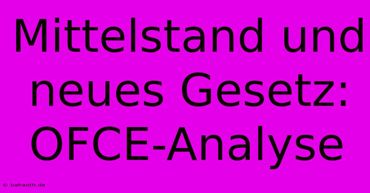 Mittelstand Und Neues Gesetz: OFCE-Analyse