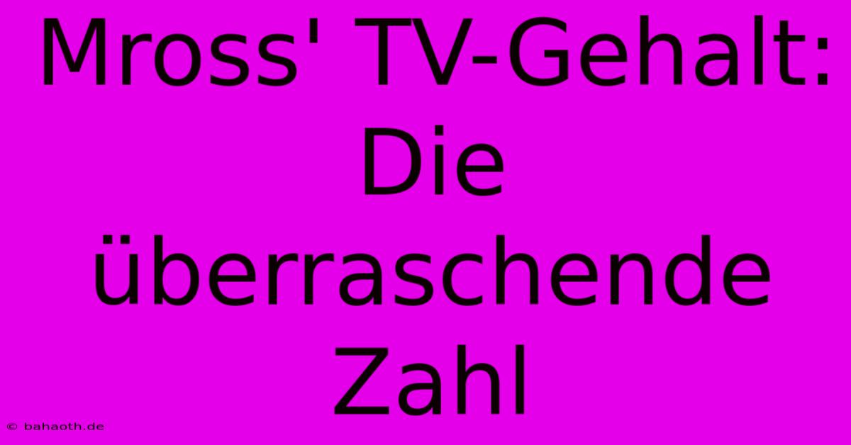 Mross' TV-Gehalt: Die Überraschende Zahl