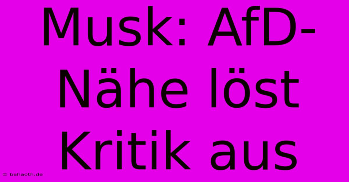 Musk: AfD-Nähe Löst Kritik Aus