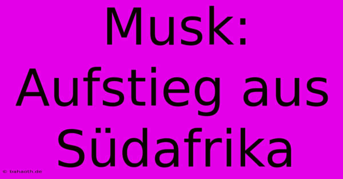 Musk: Aufstieg Aus Südafrika