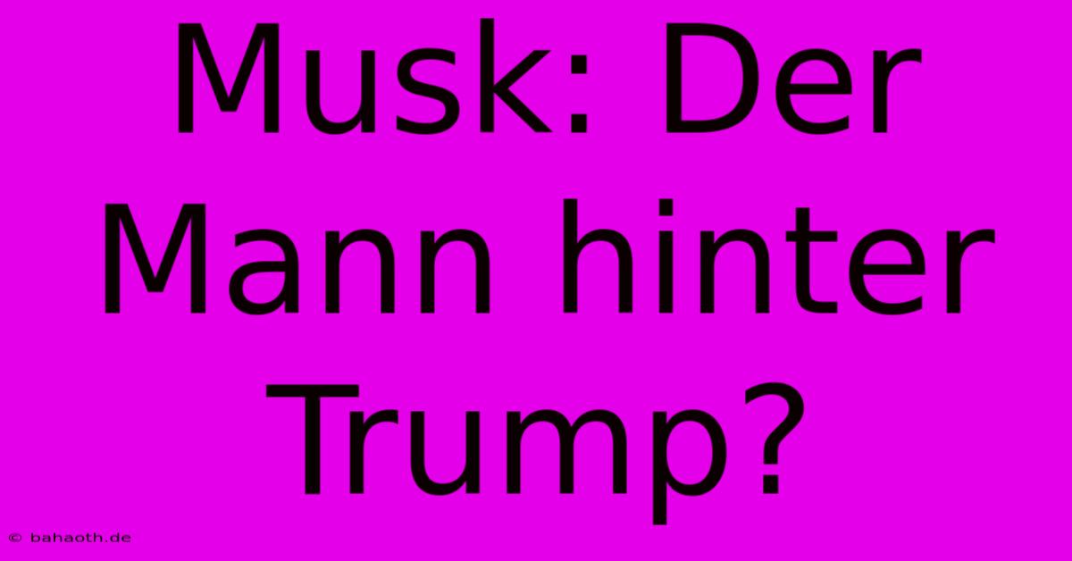 Musk: Der Mann Hinter Trump?