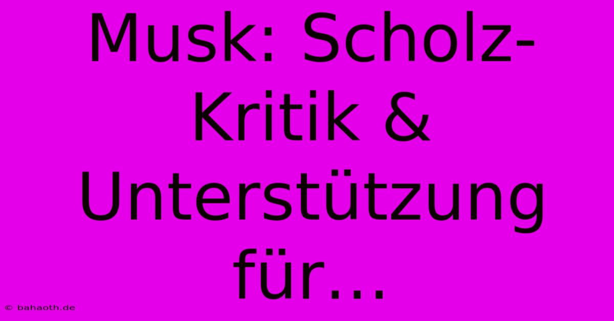 Musk: Scholz-Kritik & Unterstützung Für…