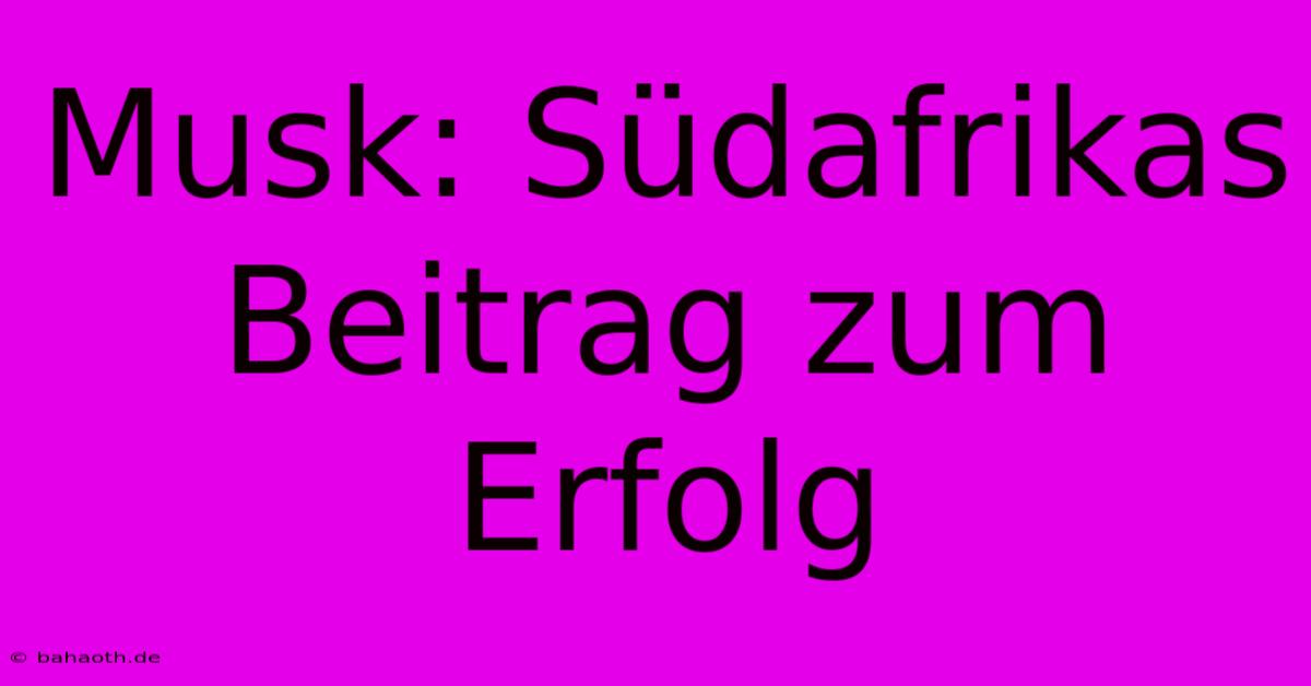 Musk: Südafrikas Beitrag Zum Erfolg