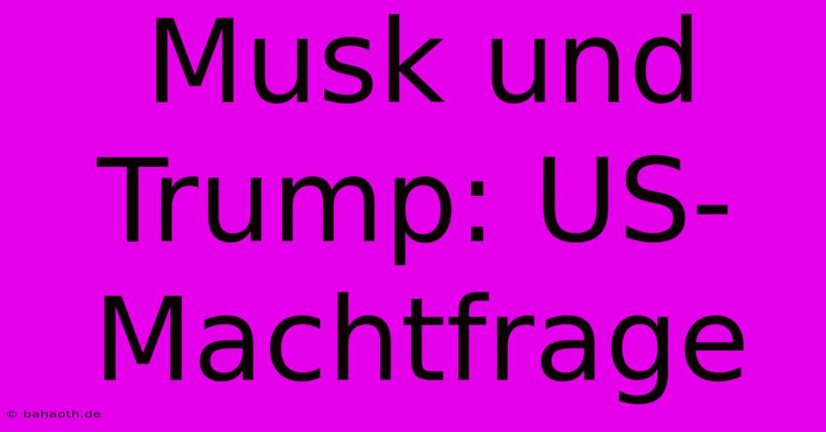 Musk Und Trump: US-Machtfrage