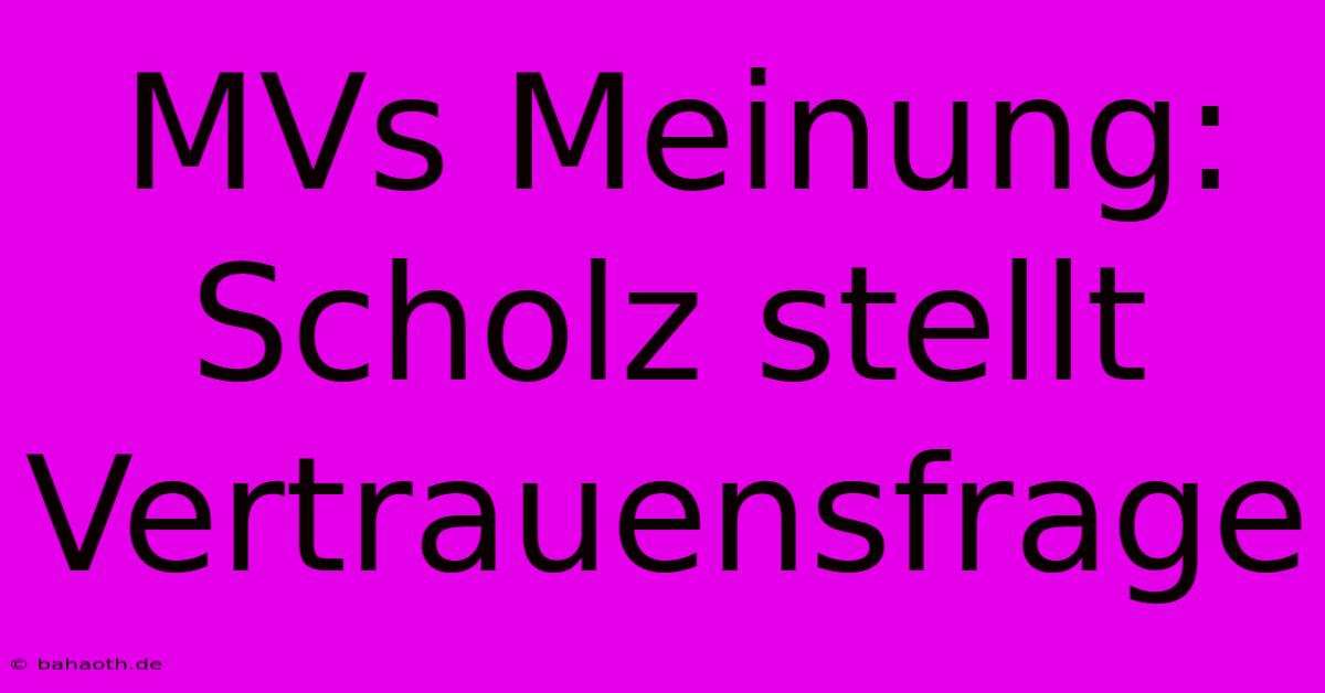 MVs Meinung: Scholz Stellt Vertrauensfrage