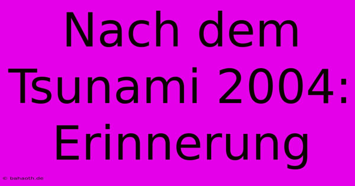 Nach Dem Tsunami 2004:  Erinnerung