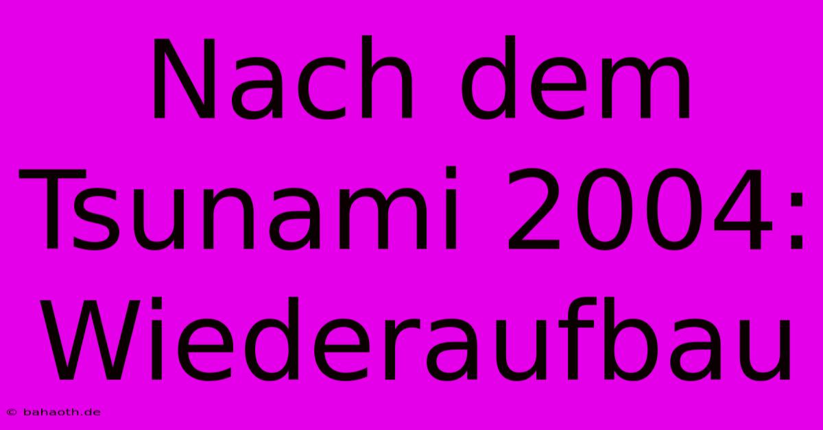 Nach Dem Tsunami 2004: Wiederaufbau