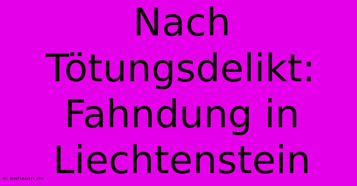 Nach Tötungsdelikt: Fahndung In Liechtenstein