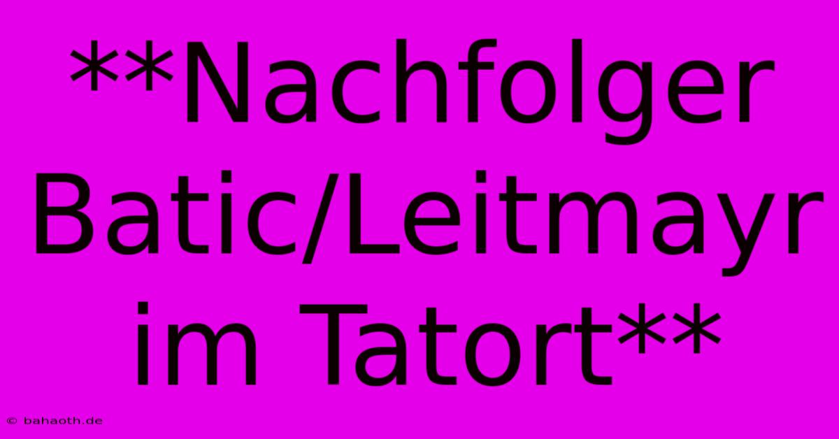 **Nachfolger Batic/Leitmayr Im Tatort**