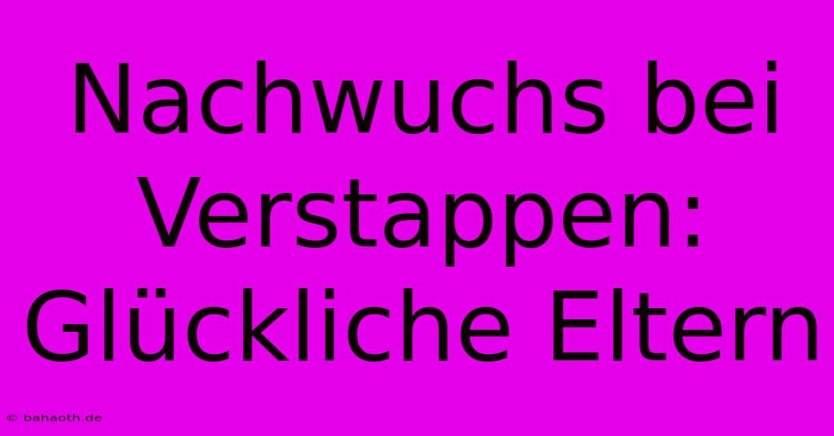 Nachwuchs Bei Verstappen: Glückliche Eltern