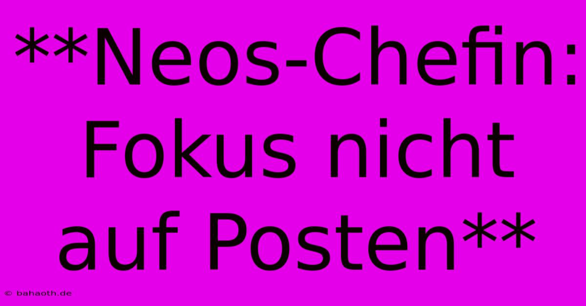 **Neos-Chefin: Fokus Nicht Auf Posten**