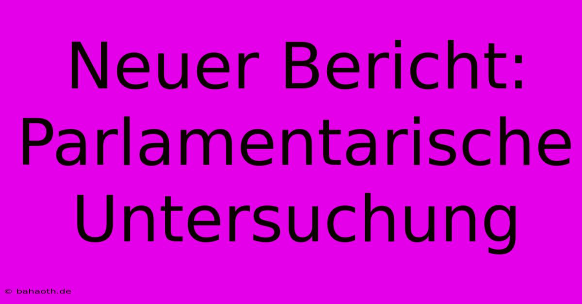 Neuer Bericht: Parlamentarische Untersuchung