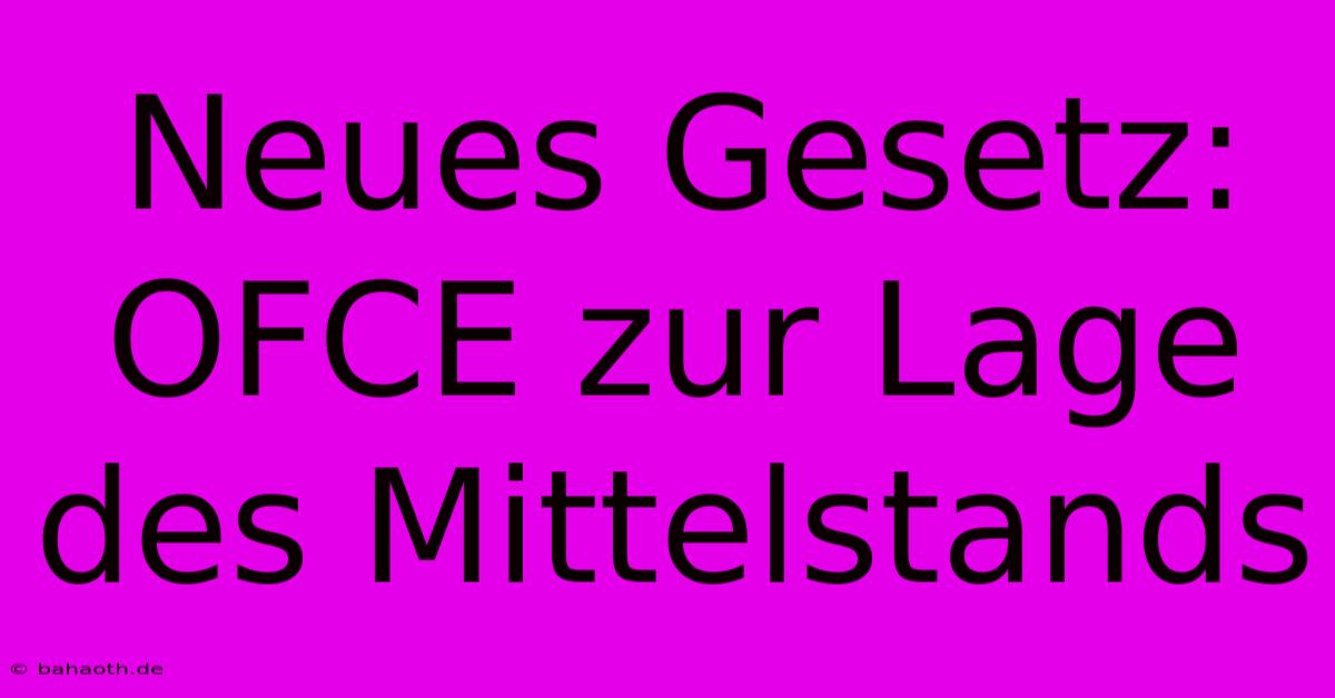 Neues Gesetz: OFCE Zur Lage Des Mittelstands