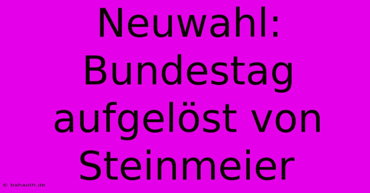 Neuwahl: Bundestag Aufgelöst Von Steinmeier