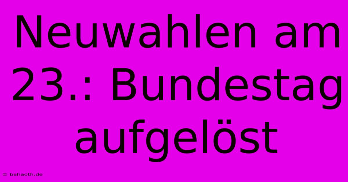 Neuwahlen Am 23.: Bundestag Aufgelöst