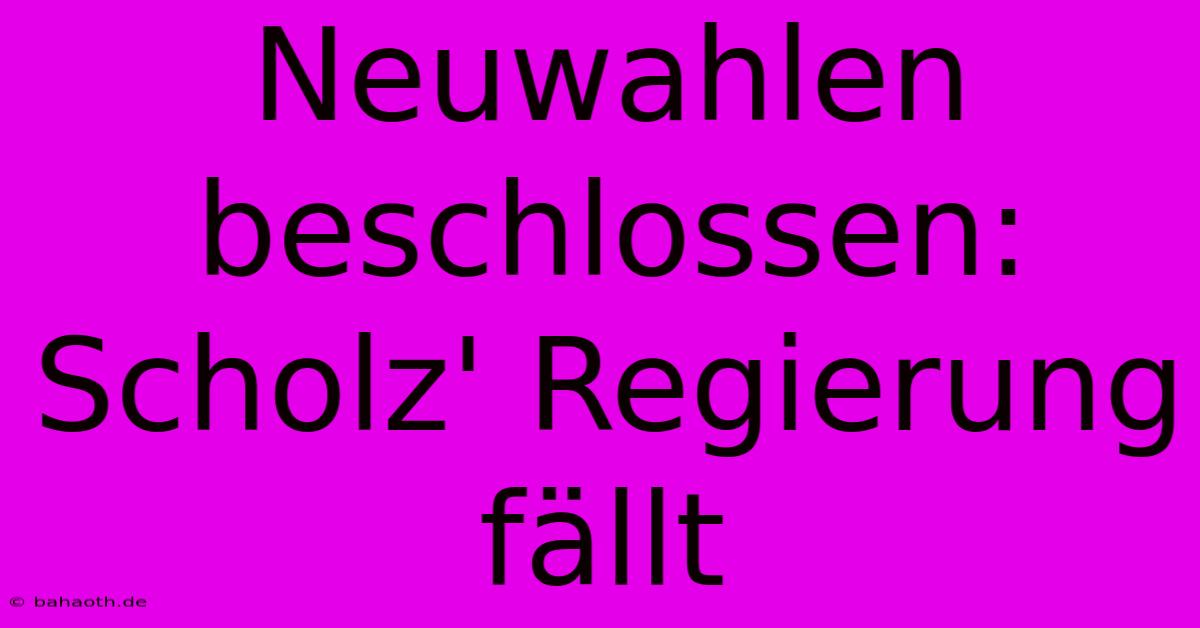 Neuwahlen Beschlossen: Scholz' Regierung Fällt