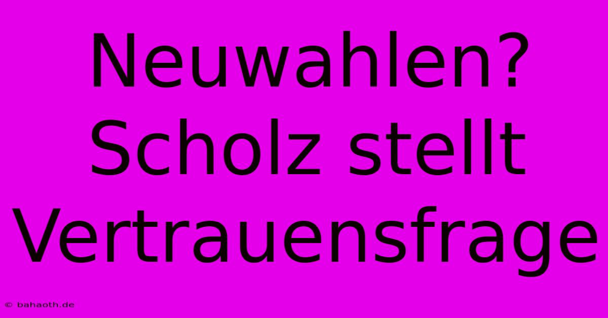 Neuwahlen? Scholz Stellt Vertrauensfrage