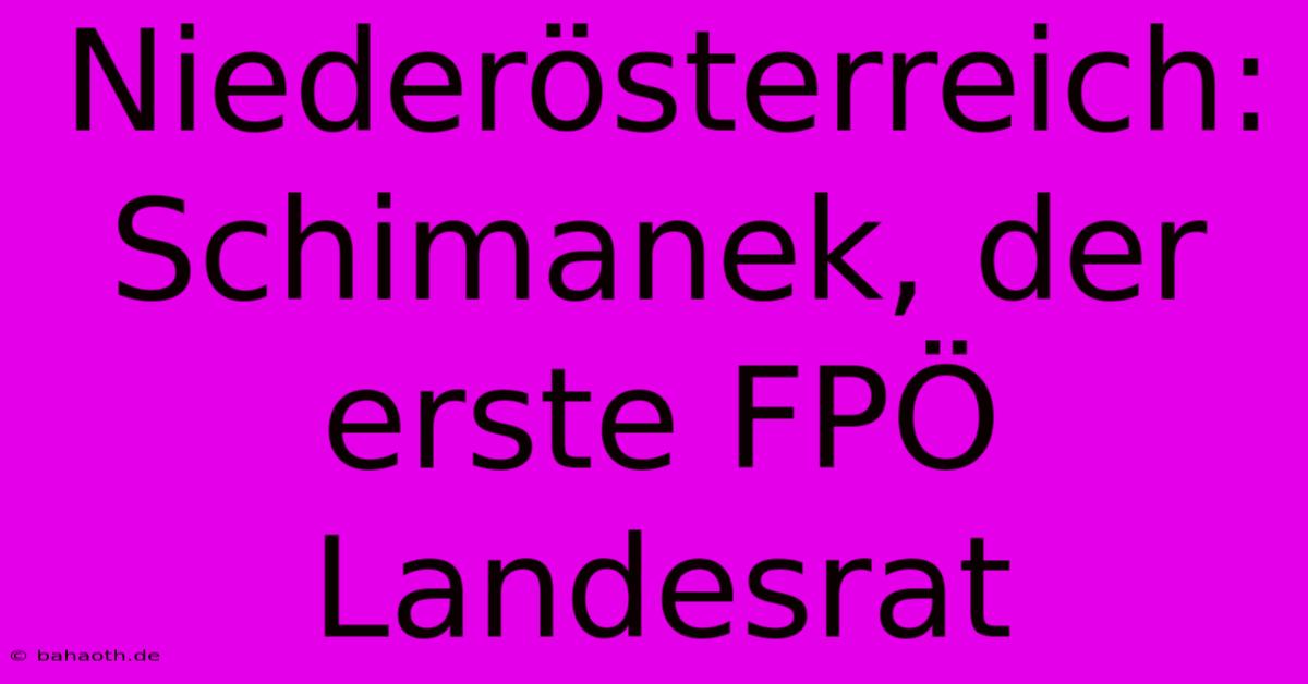 Niederösterreich: Schimanek, Der Erste FPÖ Landesrat