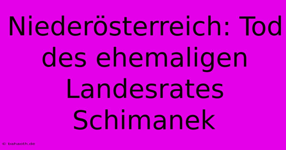 Niederösterreich: Tod Des Ehemaligen Landesrates Schimanek