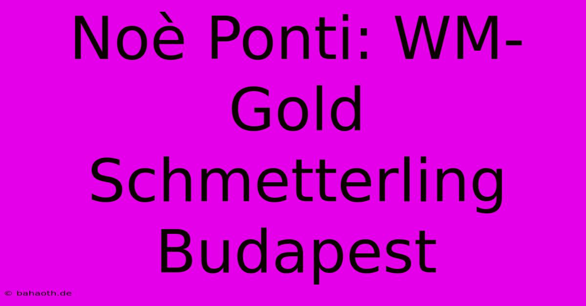 Noè Ponti: WM-Gold Schmetterling Budapest