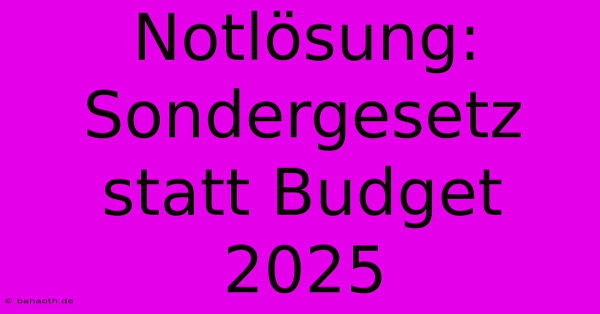 Notlösung: Sondergesetz Statt Budget 2025