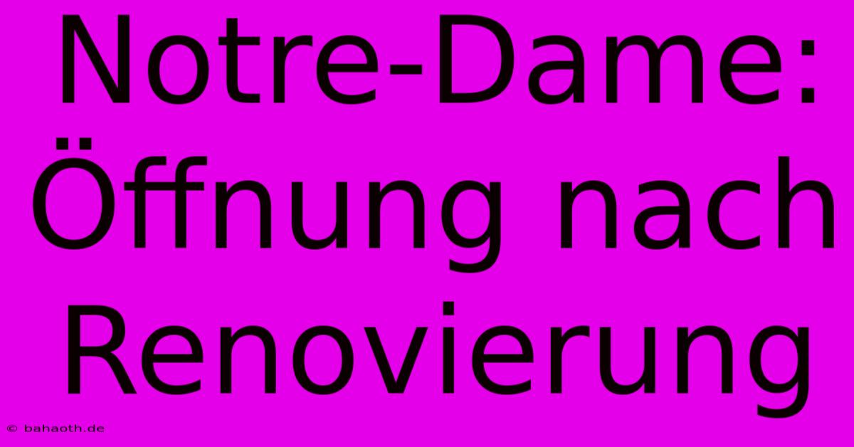 Notre-Dame:  Öffnung Nach Renovierung