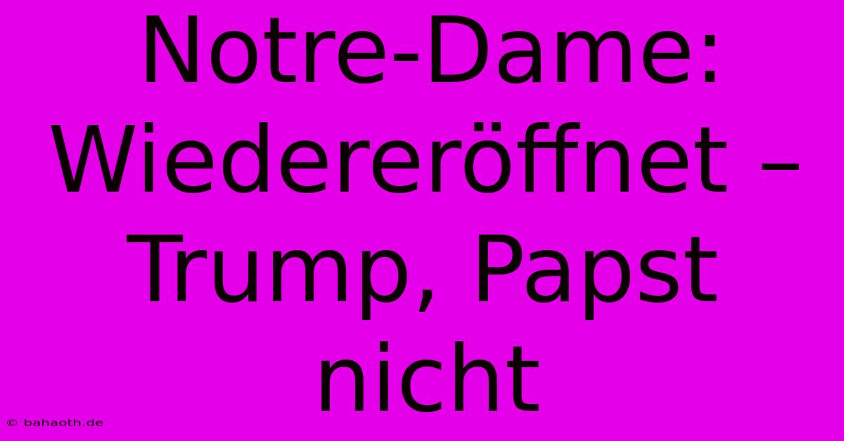 Notre-Dame: Wiedereröffnet – Trump, Papst Nicht