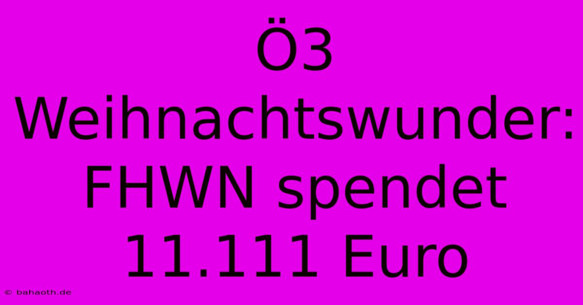 Ö3 Weihnachtswunder: FHWN Spendet 11.111 Euro