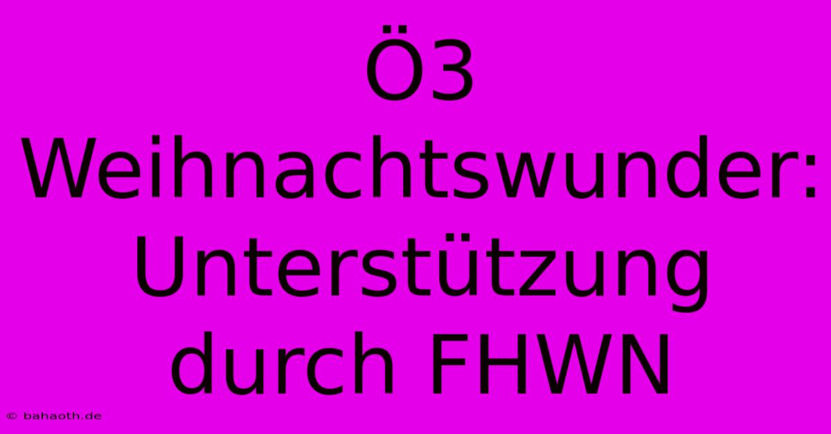 Ö3 Weihnachtswunder: Unterstützung Durch FHWN