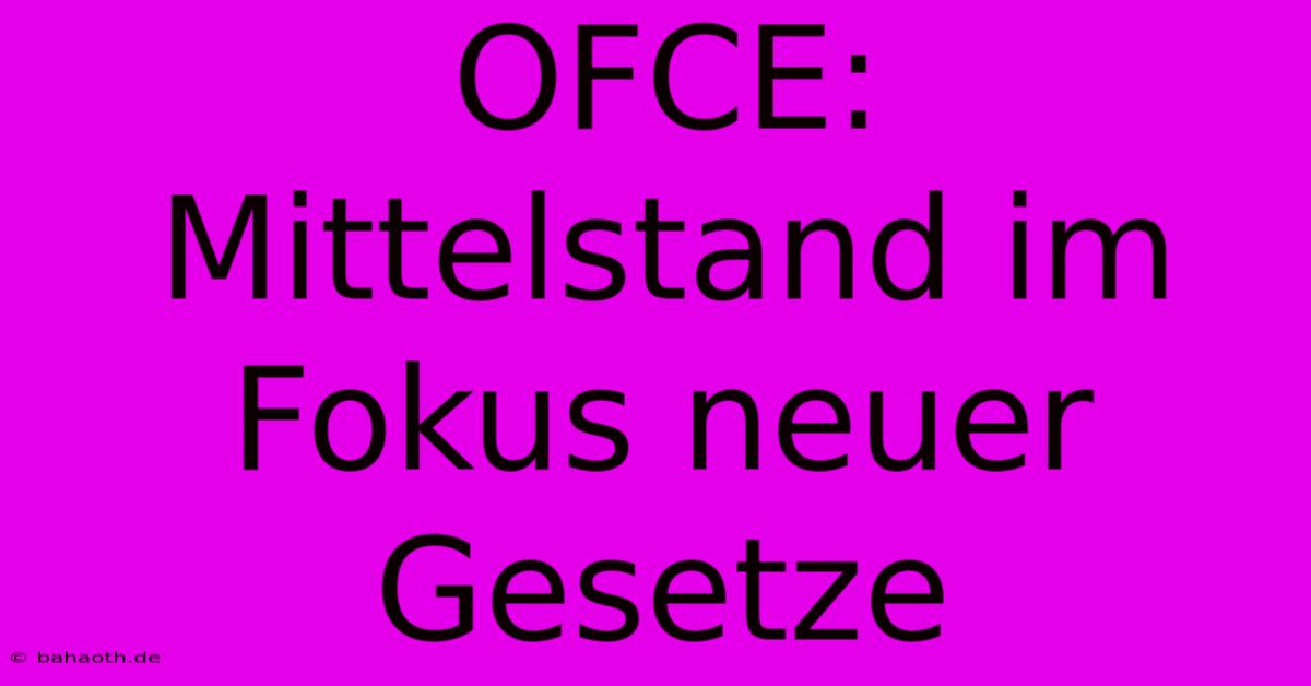 OFCE: Mittelstand Im Fokus Neuer Gesetze