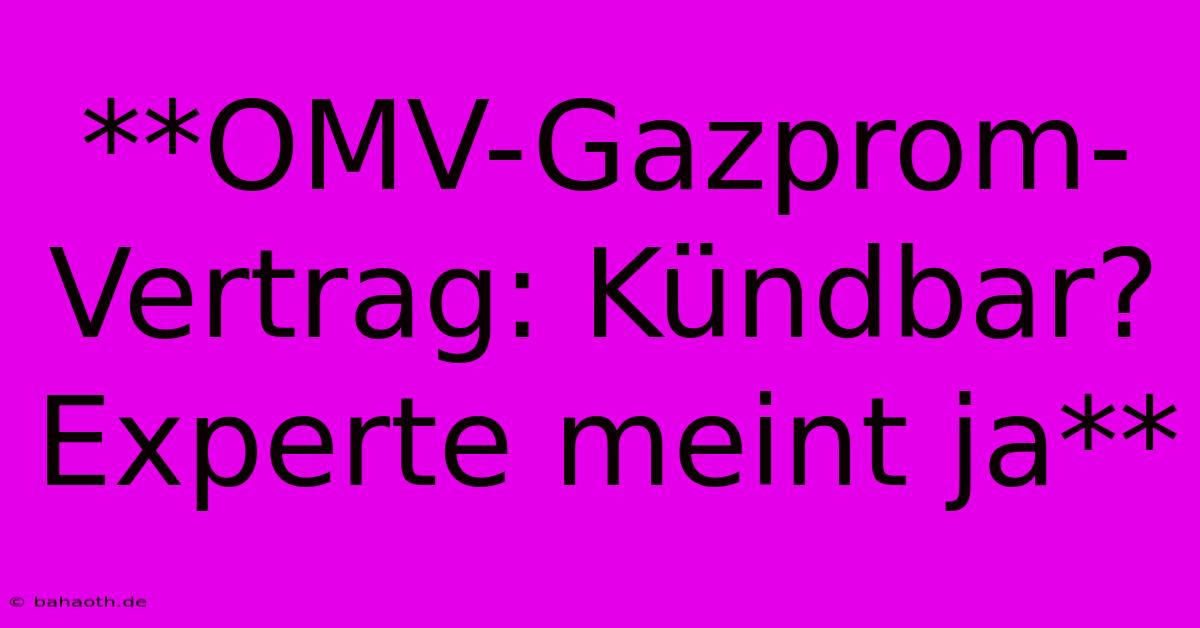 **OMV-Gazprom-Vertrag: Kündbar? Experte Meint Ja**