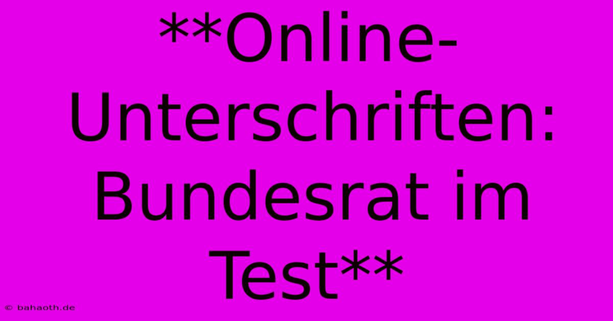 **Online-Unterschriften: Bundesrat Im Test**