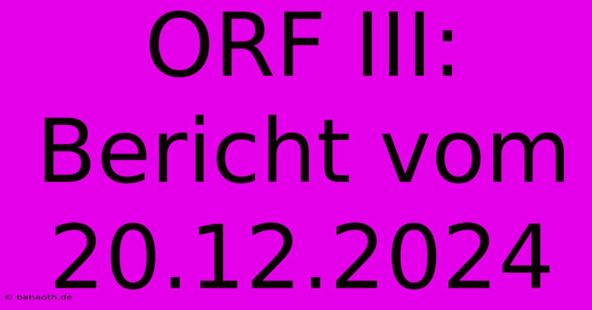 ORF III: Bericht Vom 20.12.2024