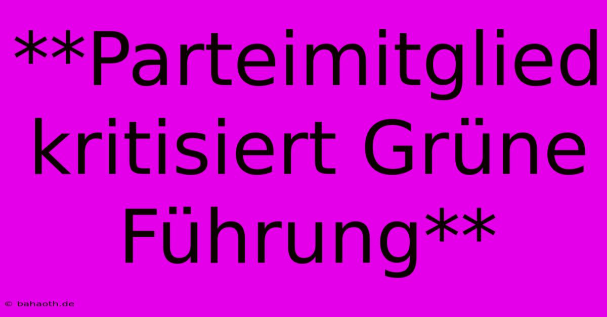 **Parteimitglied Kritisiert Grüne Führung**