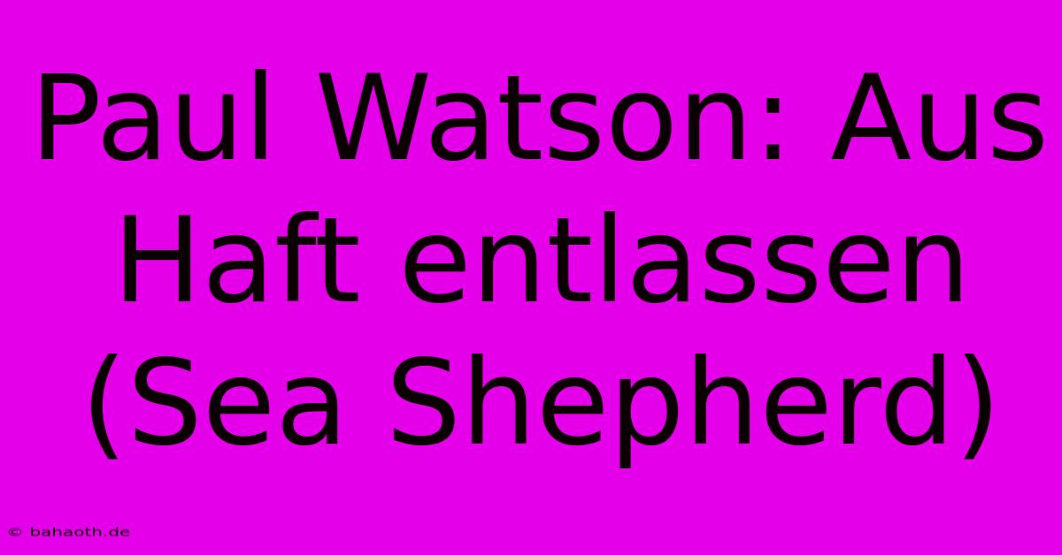 Paul Watson: Aus Haft Entlassen (Sea Shepherd)