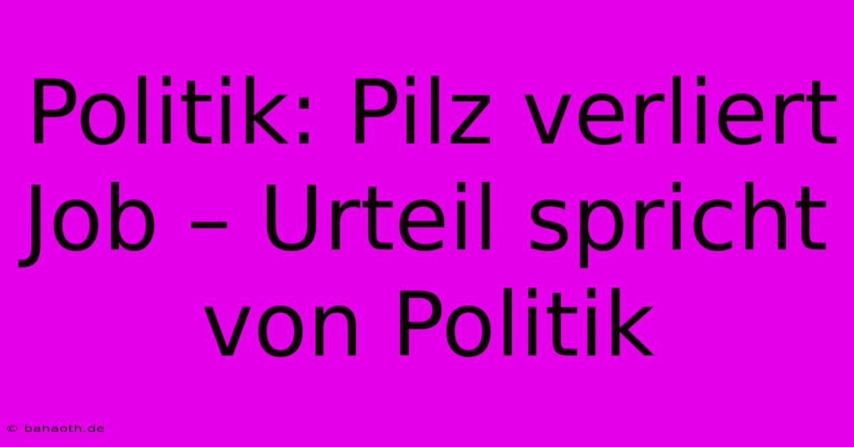 Politik: Pilz Verliert Job – Urteil Spricht Von Politik