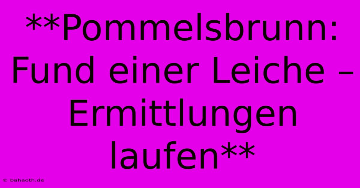 **Pommelsbrunn: Fund Einer Leiche – Ermittlungen Laufen**