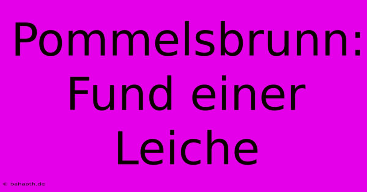 Pommelsbrunn: Fund Einer Leiche