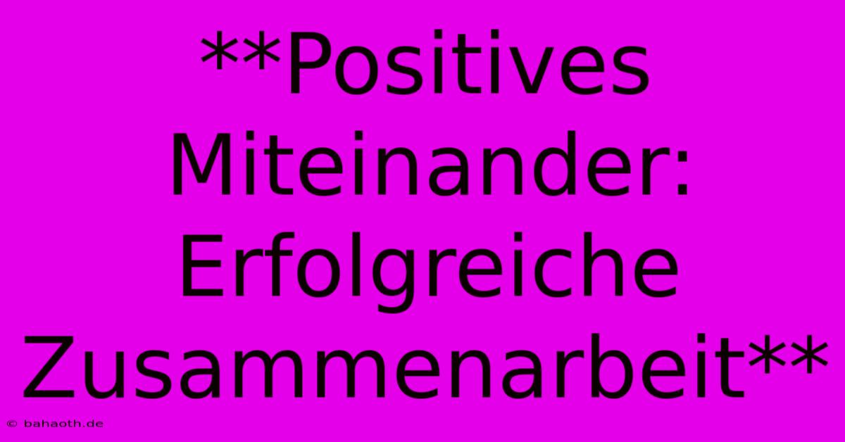 **Positives Miteinander:  Erfolgreiche Zusammenarbeit**