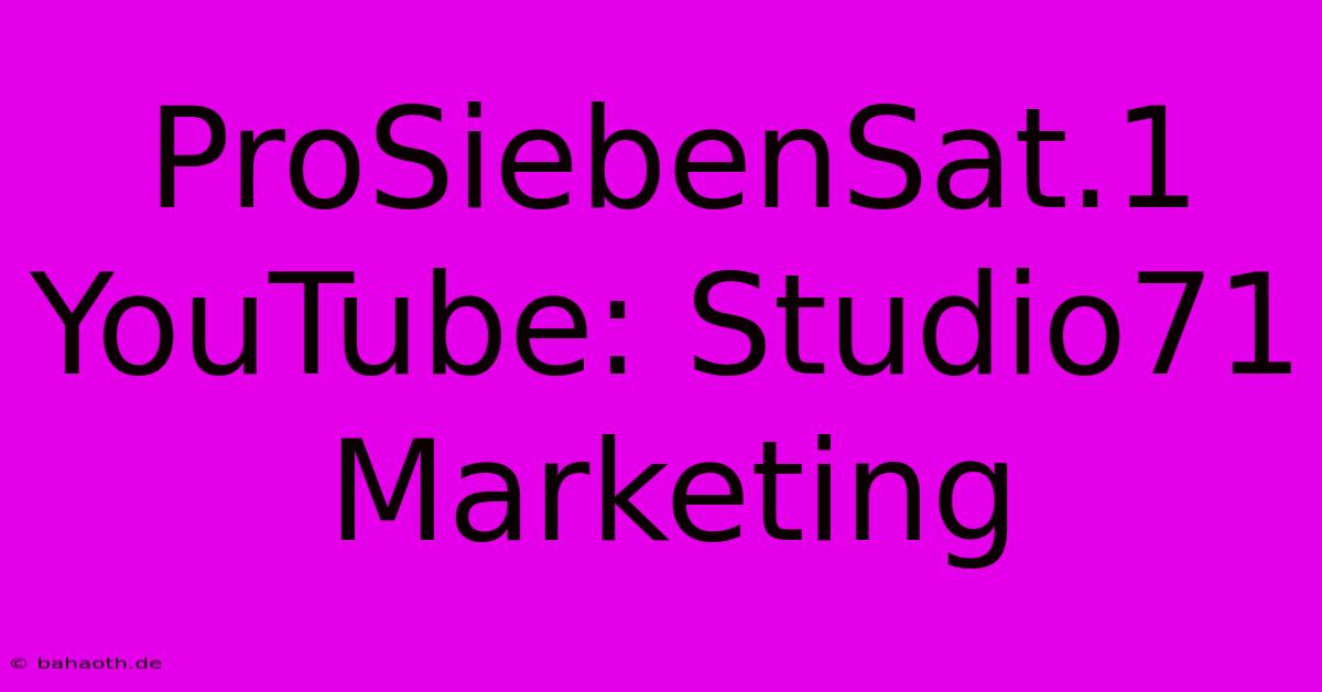 ProSiebenSat.1 YouTube: Studio71 Marketing