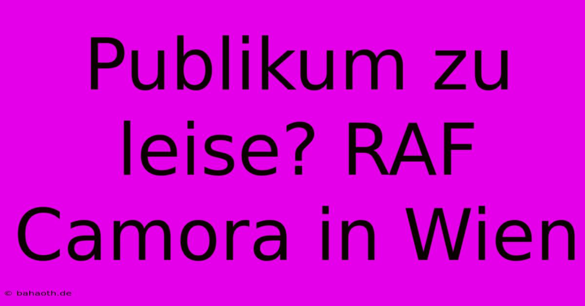 Publikum Zu Leise? RAF Camora In Wien