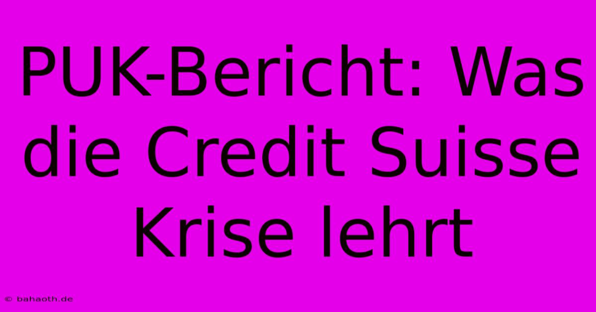 PUK-Bericht: Was Die Credit Suisse Krise Lehrt