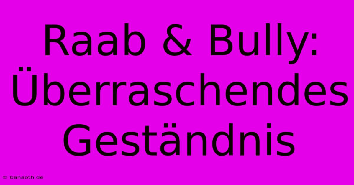 Raab & Bully: Überraschendes Geständnis