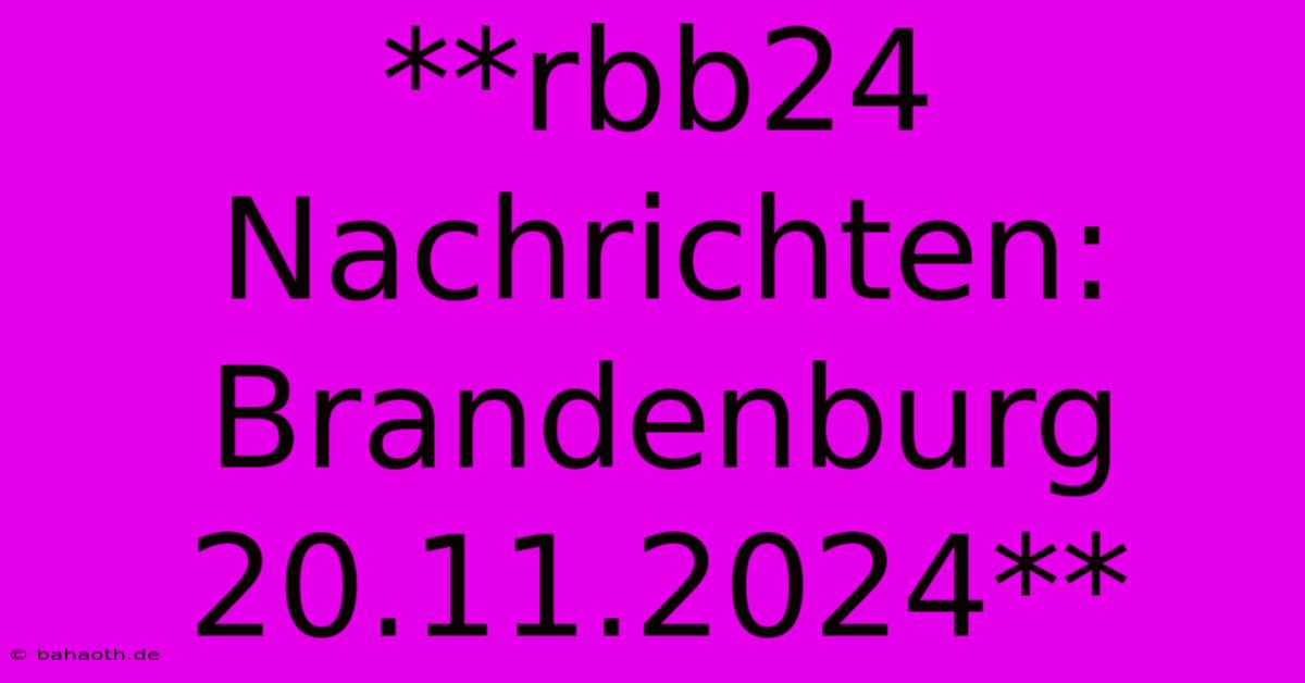 **rbb24 Nachrichten: Brandenburg 20.11.2024**