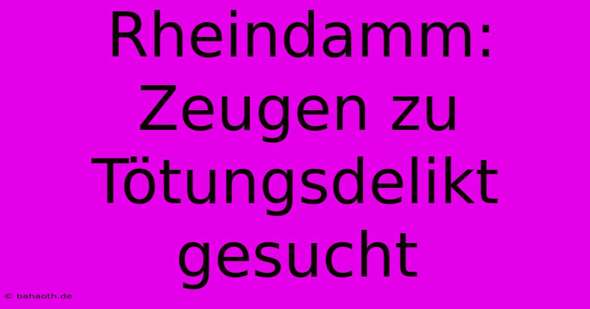 Rheindamm: Zeugen Zu Tötungsdelikt Gesucht