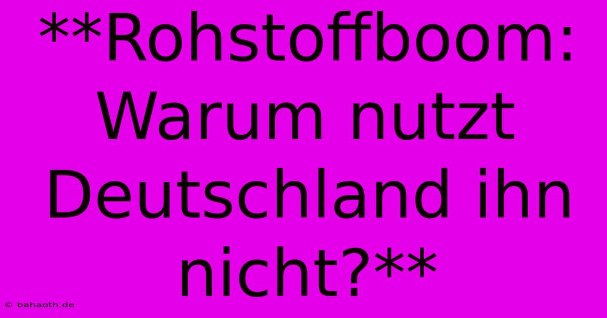 **Rohstoffboom:  Warum Nutzt Deutschland Ihn Nicht?**