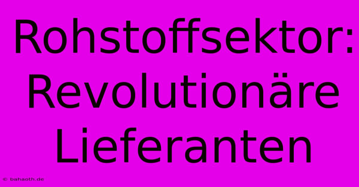 Rohstoffsektor: Revolutionäre Lieferanten