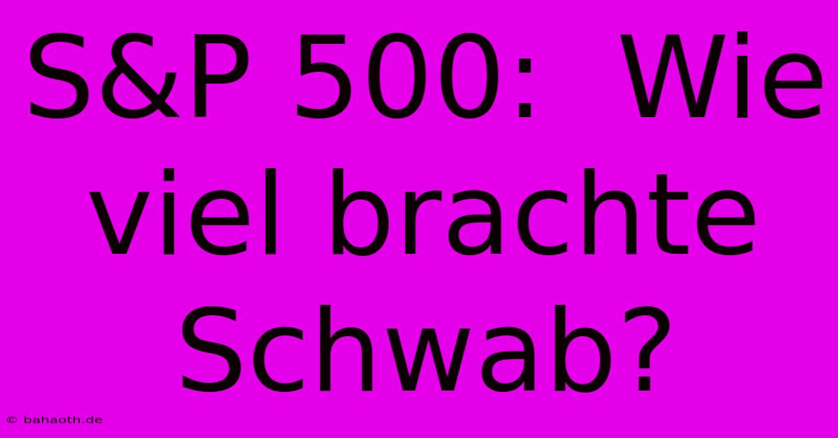 S&P 500:  Wie Viel Brachte Schwab?