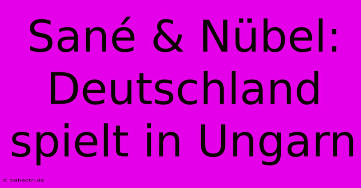 Sané & Nübel: Deutschland Spielt In Ungarn