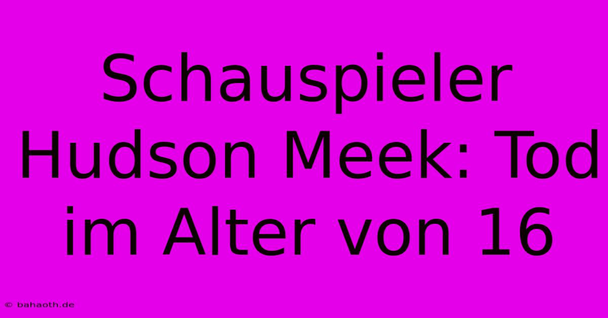 Schauspieler Hudson Meek: Tod Im Alter Von 16